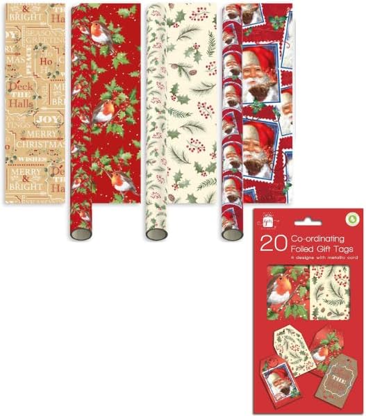 4 X 7M Traditonal Christmas Gift Wrapping Paper Roll (28 meters) Ideal for Xmas