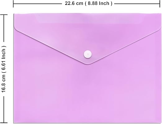 A5 Pastel Plastic Folder Pack of 5 Assorted Colours – Day Document Stud Wallets Carry Popper Folder Pink Purple Teal