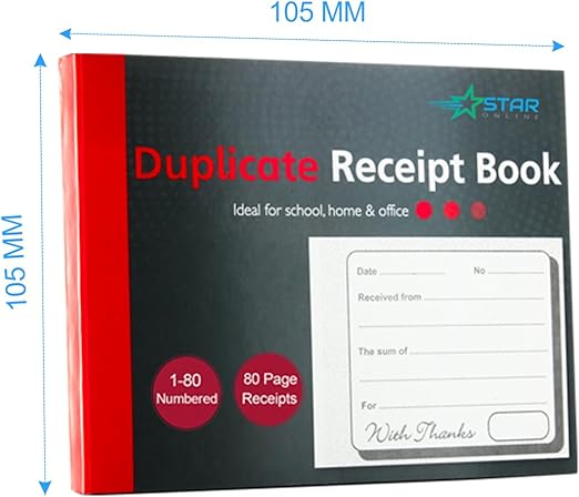 Duplicate Receipt Book Cash Book A6 Numbered 1-80 x 6 Books