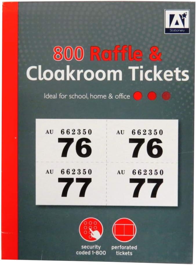Design Group Cloakroom and Raffle Ticket Book - Numbered 1-800 - and Security Coded
