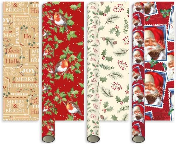 4 X 7M Traditonal Christmas Gift Wrapping Paper Roll (28 meters) Ideal for Xmas