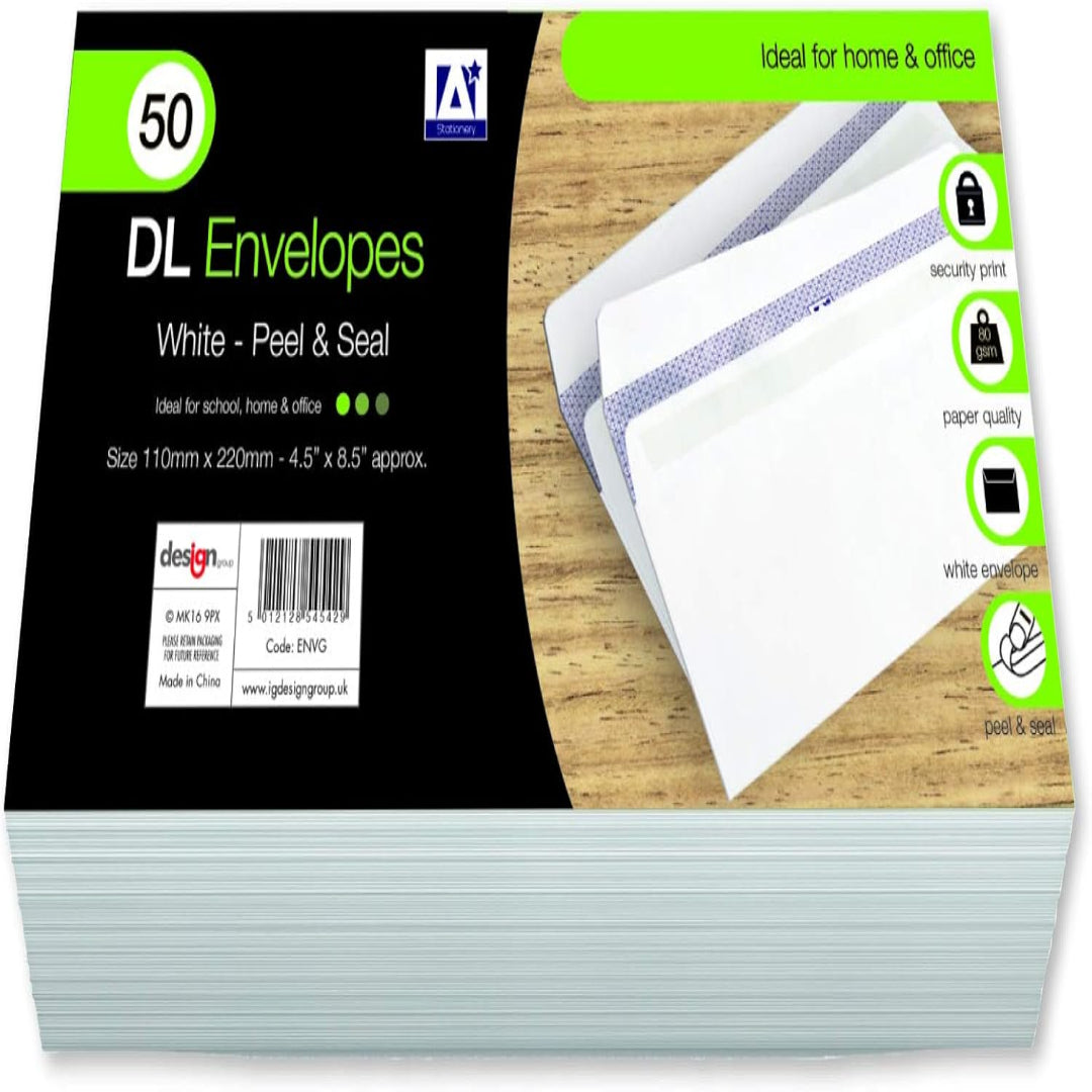 Anker DL Business Envelopes with Peel and Seal Closure - 110mm x 220mm - White - 50/Pack