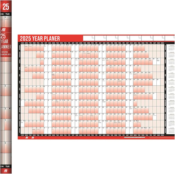 2025 Wall Planner A1 Large 85cm X 58cm Laminated and Unmounted 2025 Wall Calendar With Dry Wipe Pen and Adhesive Dots
