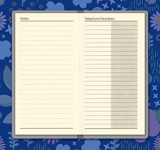 2025 Luxury Diary Slim Week to View Diaries Full Year With Pen (Blue Flower)