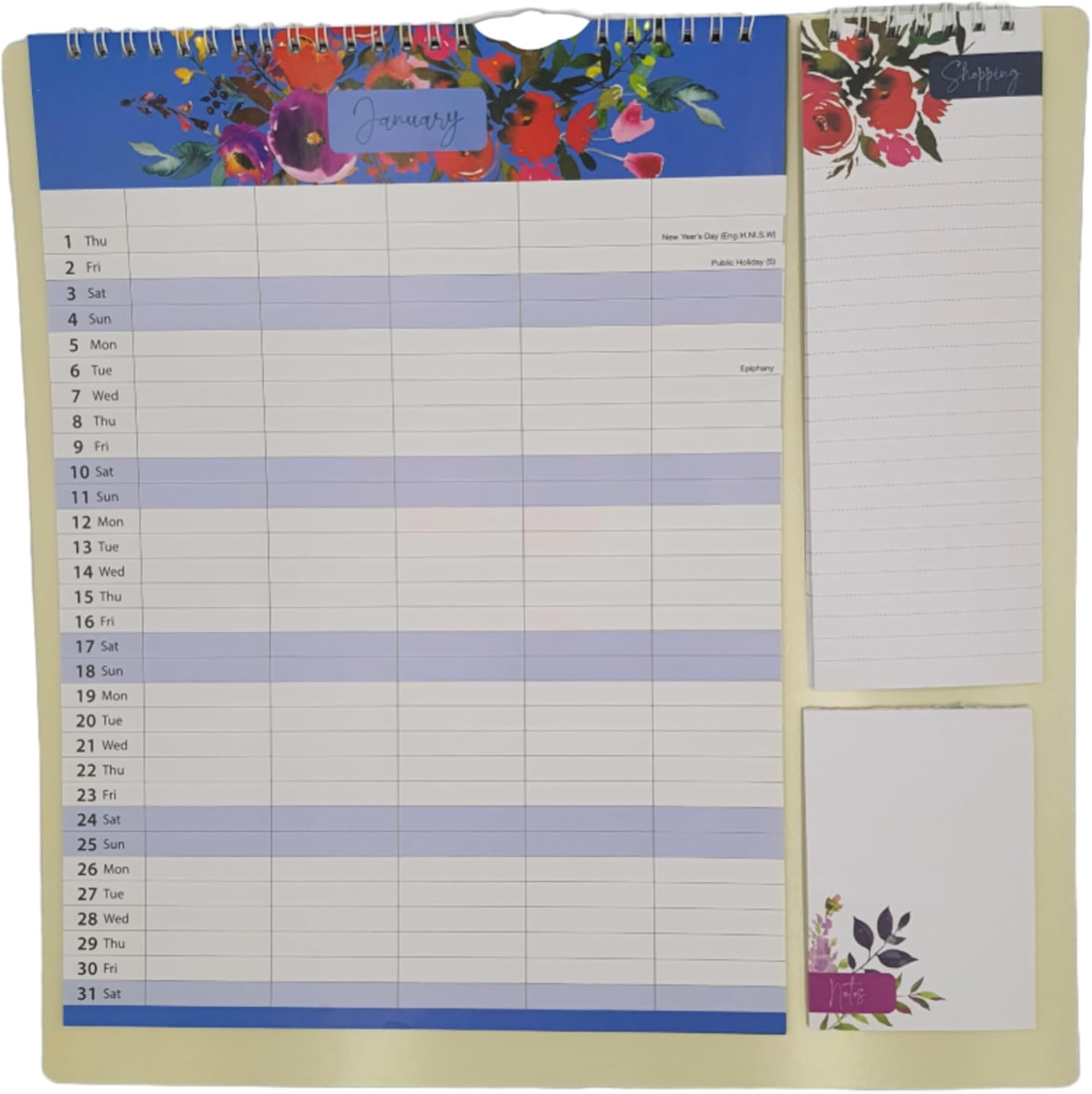 2026 Family Wall Calendar – Floral Garden Design, 5 Column Family Organizer with Shopping List & Notepad – Yearly Wall Planner for Home & Office