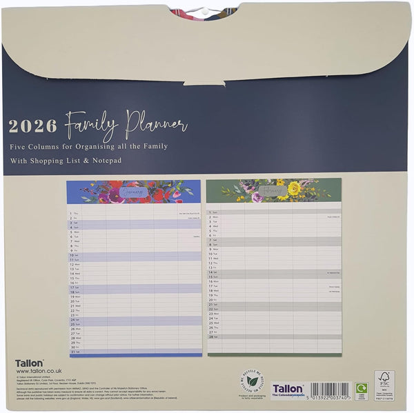 2026 Family Wall Calendar Planner – 5 Column Monthly Organizer with Sea Theme, Shopping List & Notepad – Seaside Design for Home & Office