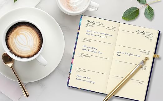 2025 Luxury Diary Slim Week to View Diaries Full Year With Pen (Blue Flower)