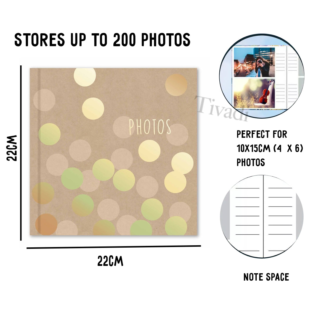 Kraft Cover Gold Polka Dot Photo Album – Holds 200 Slip-In 6x4 Photos | Picture This Series (7590)