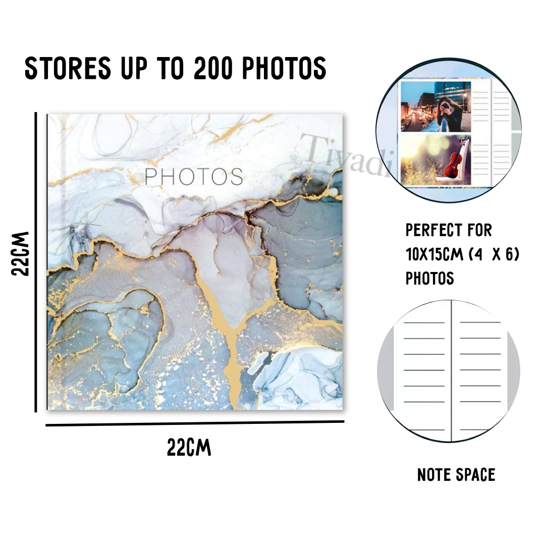 Picture This Grey & Gold Marble Design Photo Album Holds 200 Slip In 6'' x 4'' Photographs, Multi (7591)