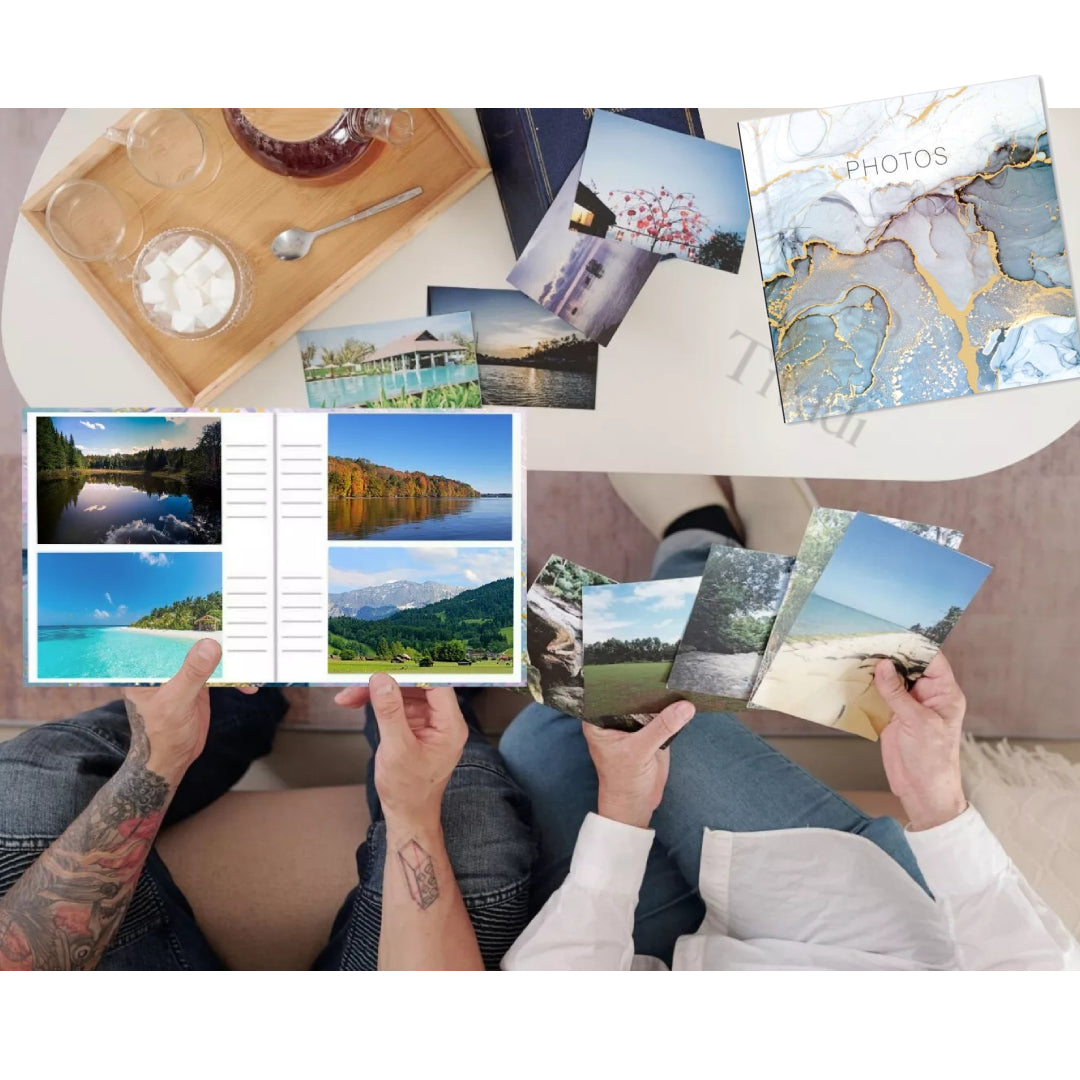 Picture This Grey & Gold Marble Design Photo Album Holds 200 Slip In 6'' x 4'' Photographs, Multi (7591)