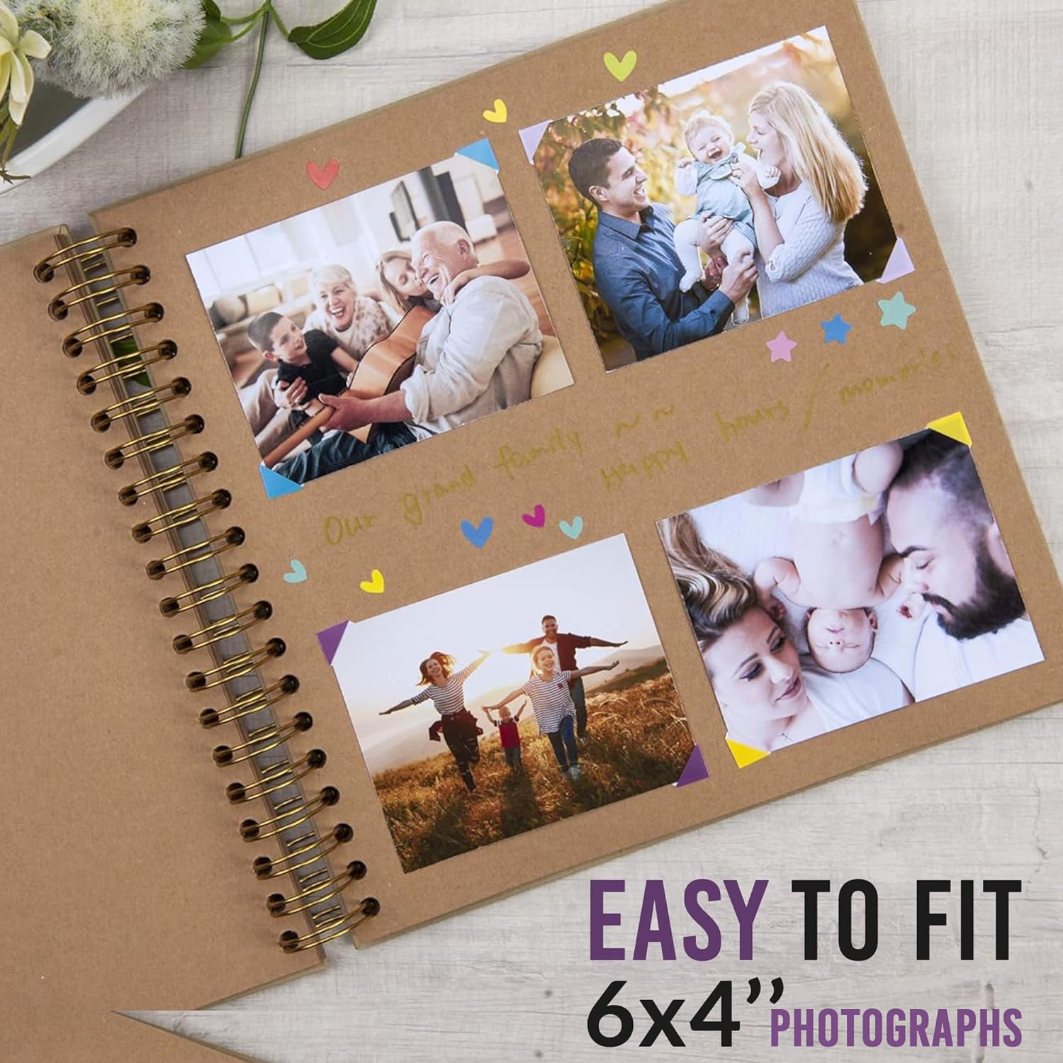 Medium Kraft Scrapbook Photo Album 20x20cm with Ribbon 50 Sheets DIY Memory Book