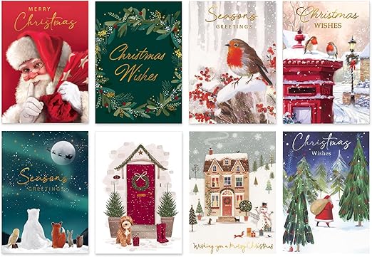 40 Christmas Cards Pack 2024 Collection Cute With Envelopes and Boxed 10 Xmas Designs