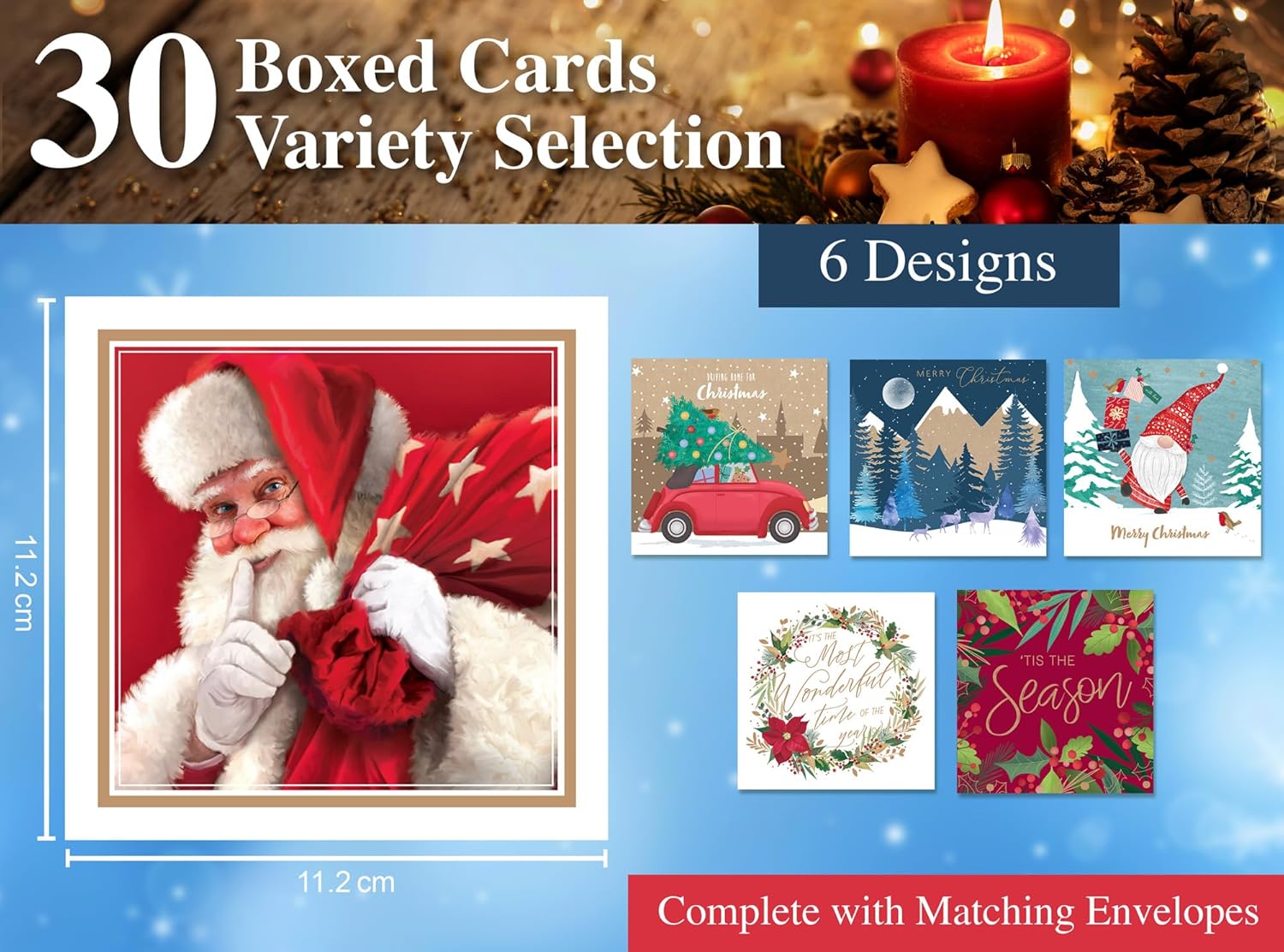 Christmas Cards Bumper Box 30 Assorted Xmas Cards - 6 Designs Cute & Traditional & Envelopes