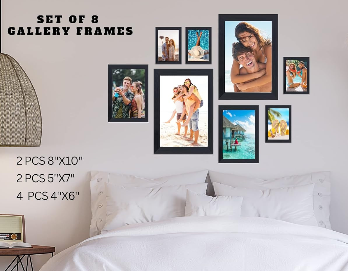8 Pcs Multi Photo Frames Multiple Size Photograph, Black Picture Frame