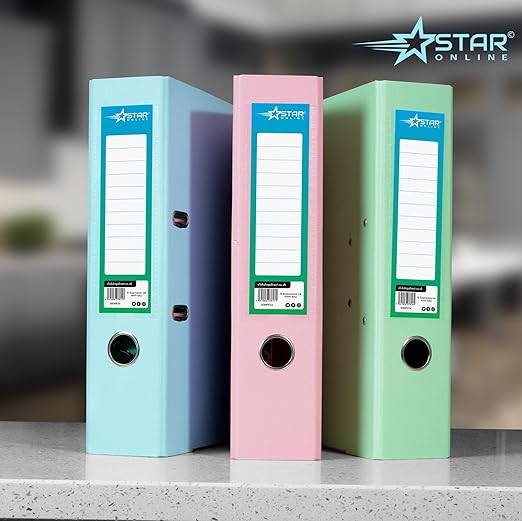 A4 Pastel Lever Arch Files 75 mm Spine Pack 0f 3