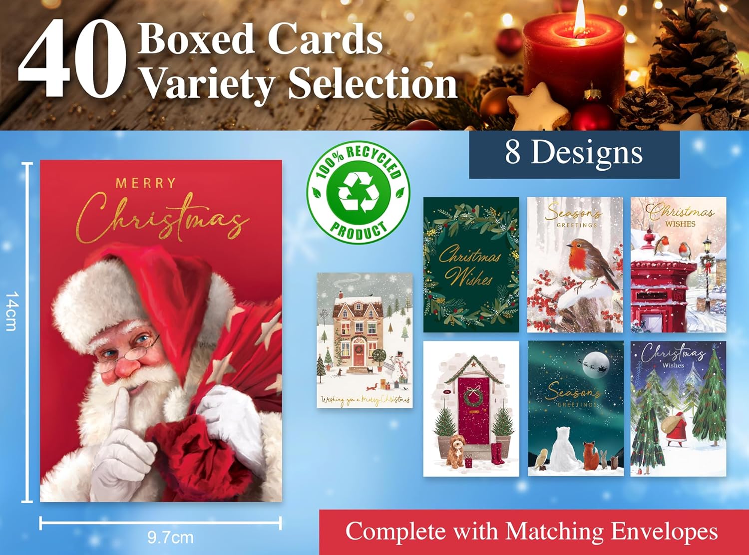 40 Christmas Cards Pack 2024 Collection Cute With Envelopes and Boxed 10 Xmas Designs