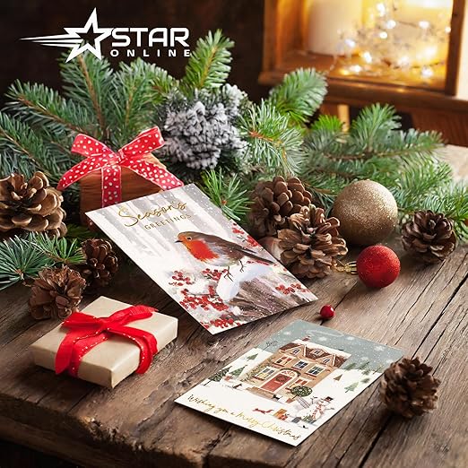 40 Christmas Cards Pack 2024 Collection Cute With Envelopes and Boxed 10 Xmas Designs