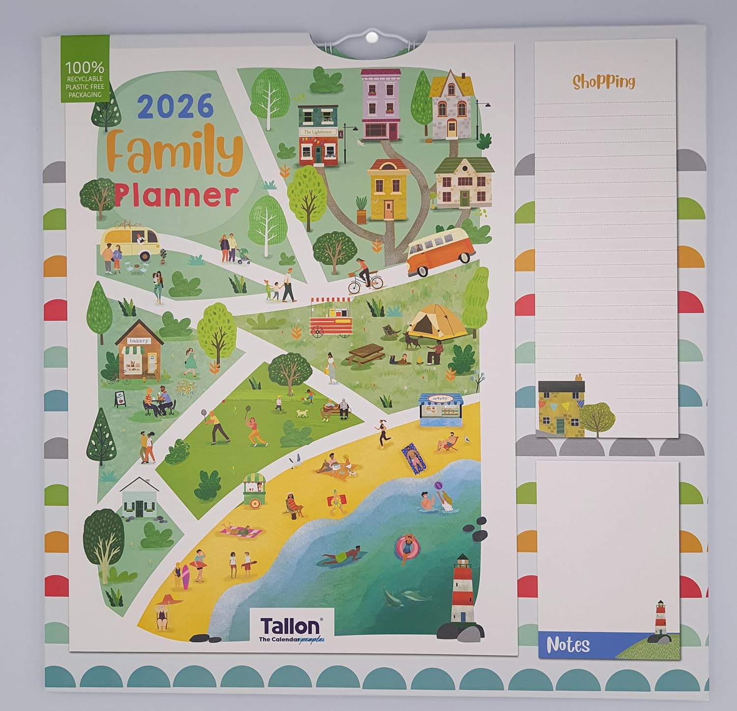 2026 Family Wall Calendar Planner – 5 Column Monthly Organizer with Sea Theme, Shopping List & Notepad – Seaside Design for Home & Office