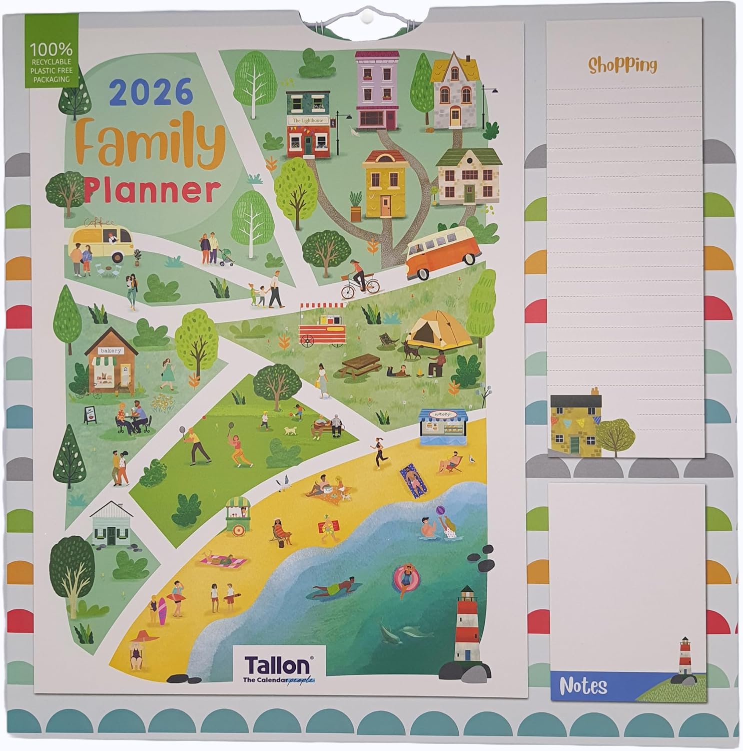2026 Family Wall Calendar Planner – 5 Column Monthly Organizer with Sea Theme, Shopping List & Notepad – Seaside Design for Home & Office