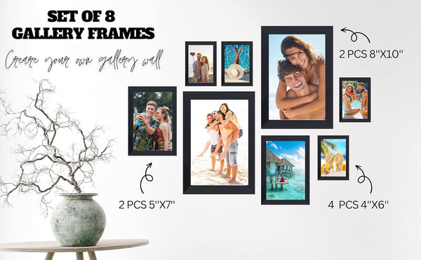 8 Pcs Multi Photo Frames Multiple Size Photograph, Black Picture Frame