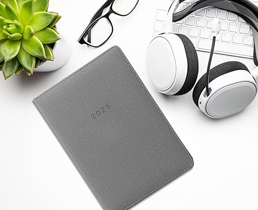 2025 Diary A5 - Day Per Page Daily Journal Planner with Your Company Name | Monthly & Weekly Organiser Diary 2025-2026 | Business Appointment Planner (Grey 2)