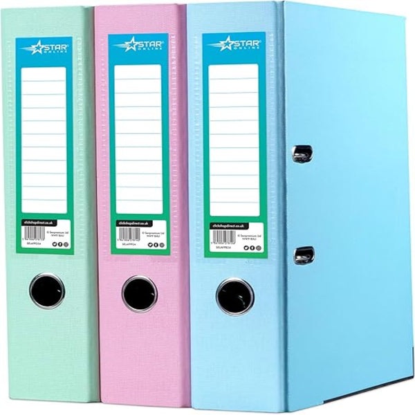 A4 Pastel Lever Arch Files 75 mm Spine Pack 0f 3