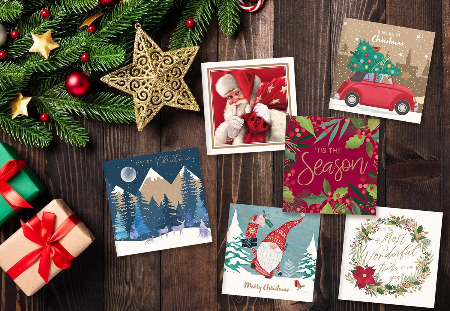 Christmas Cards Bumper Box 30 Assorted Xmas Cards - 6 Designs Cute & Traditional & Envelopes