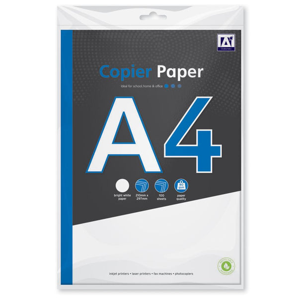 A4 Copier and Printer Paper - 100 Sheets, 80gsm Bright White Paper - Size 297mm x 210mm