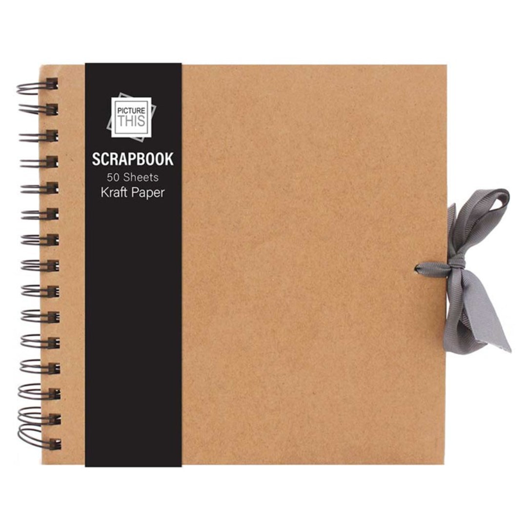 Medium Kraft Scrapbook Photo Album 20x20cm with Ribbon 50 Sheets DIY Memory Book