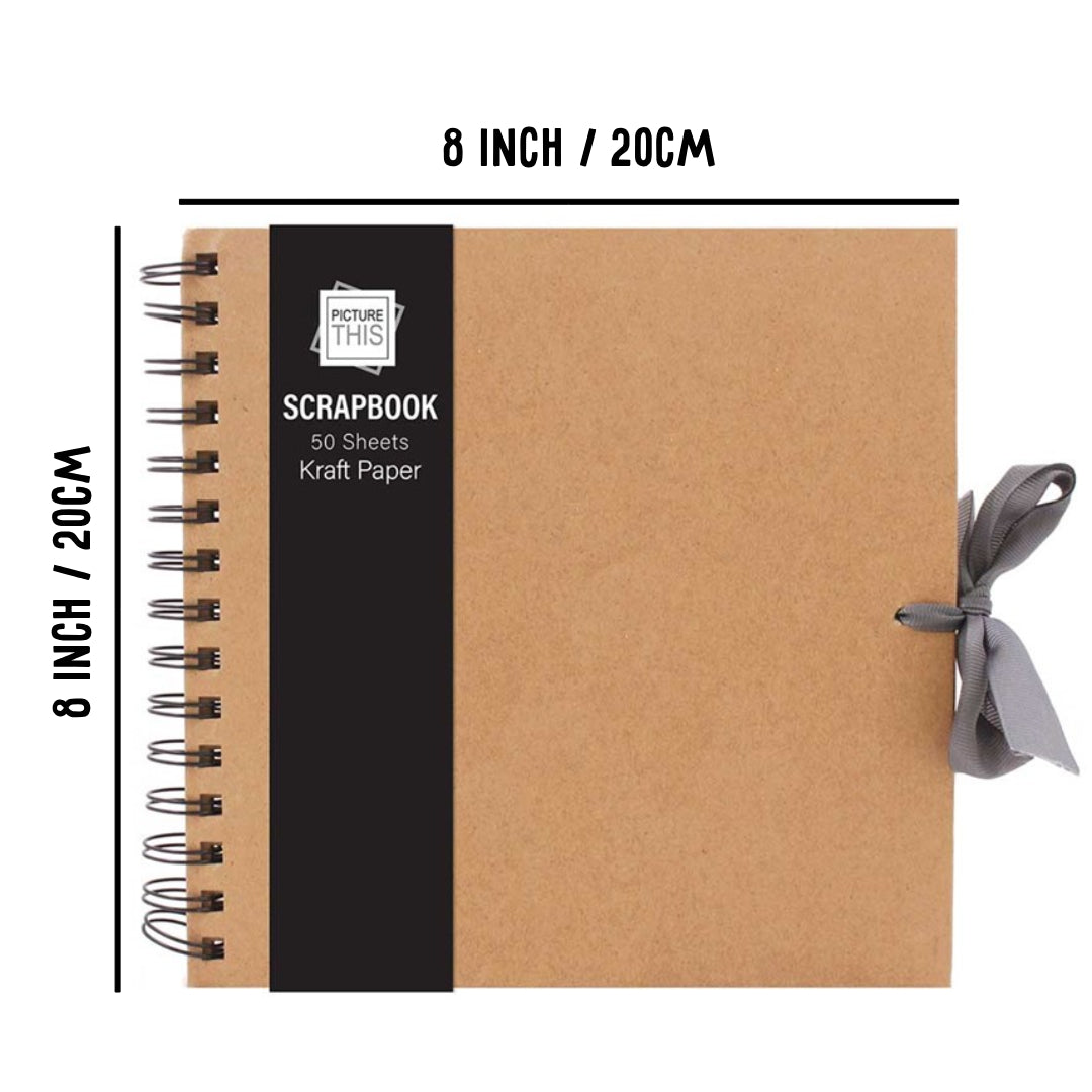 Medium Kraft Scrapbook Photo Album 20x20cm with Ribbon 50 Sheets DIY Memory Book
