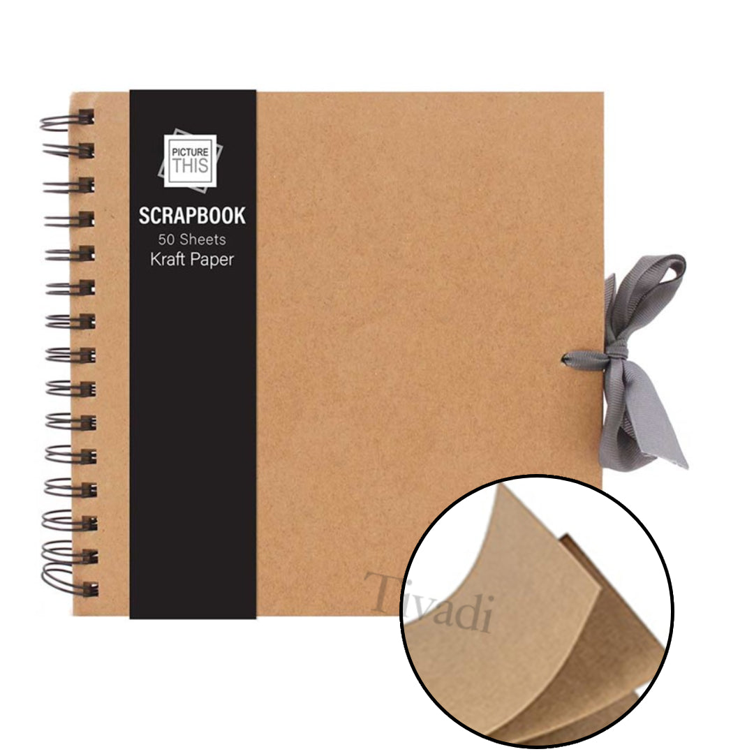 Medium Kraft Scrapbook Photo Album 20x20cm with Ribbon 50 Sheets DIY Memory Book