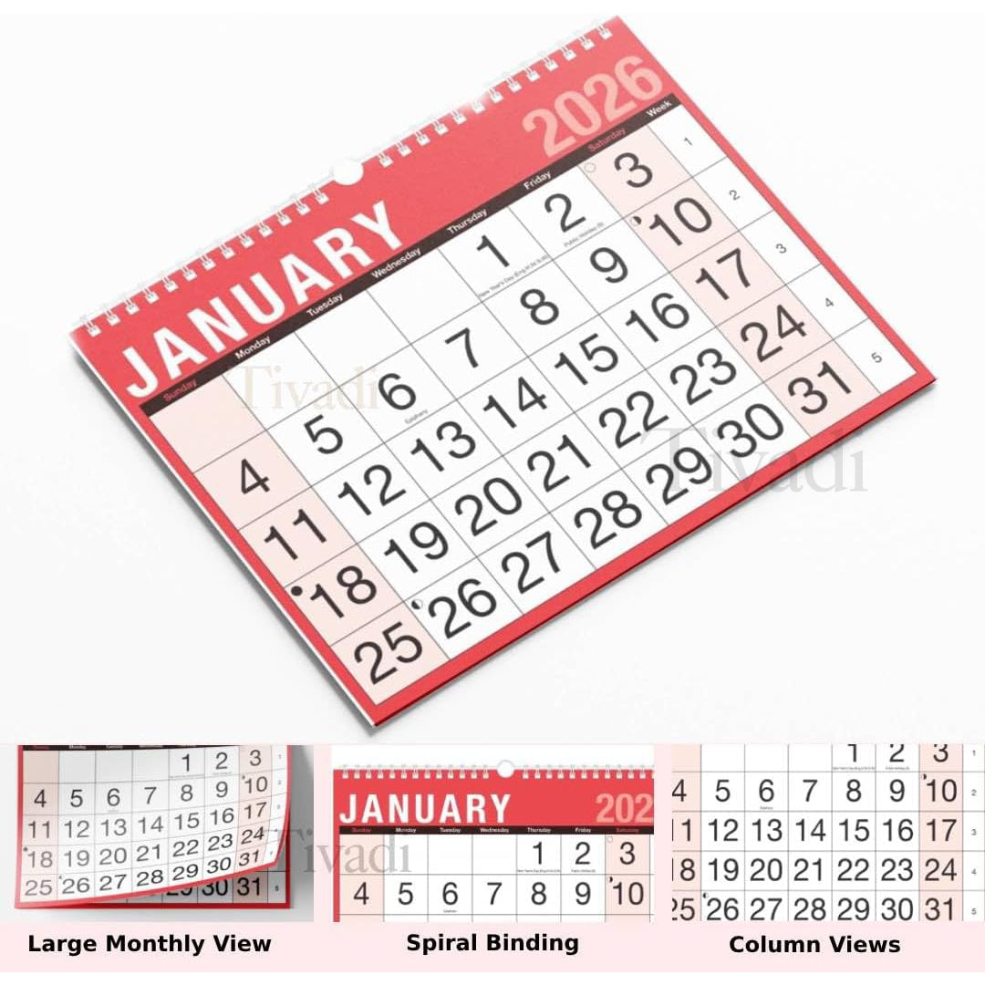 2026 Wall Calendar,Slim A4 Monthly Planner,Large Month to View Planner,Easy View