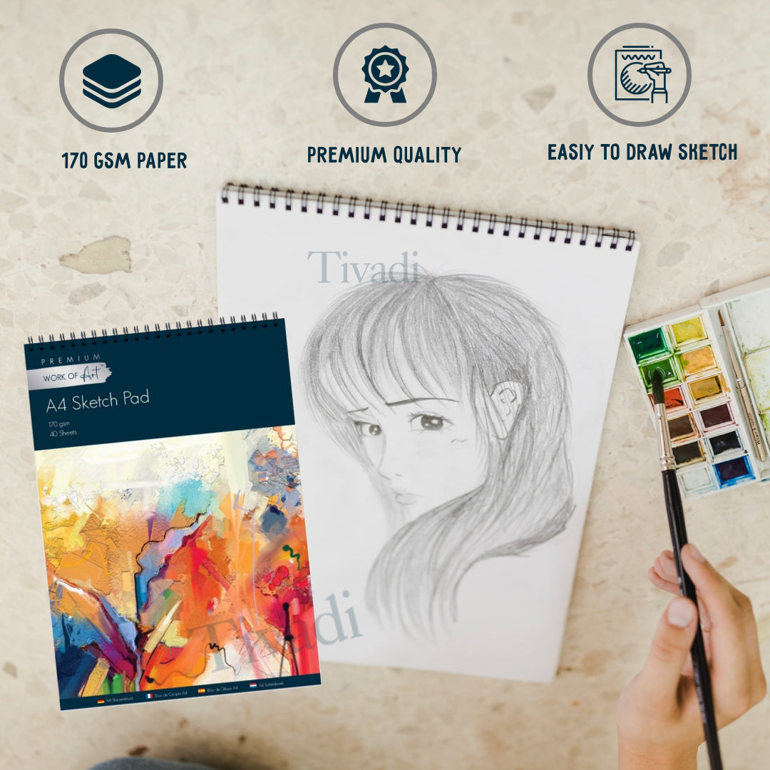 A4 Spiral Sketchbook – 170gsm Thick Paper Drawing Pad for Artists, Kids & School