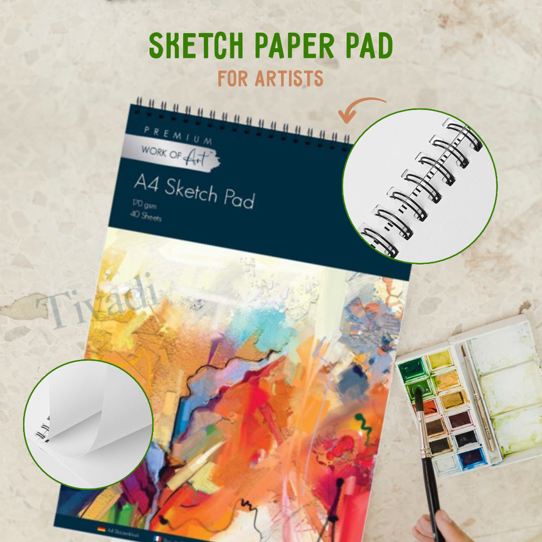 A4 Spiral Sketchbook – 170gsm Thick Paper Drawing Pad for Artists, Kids & School