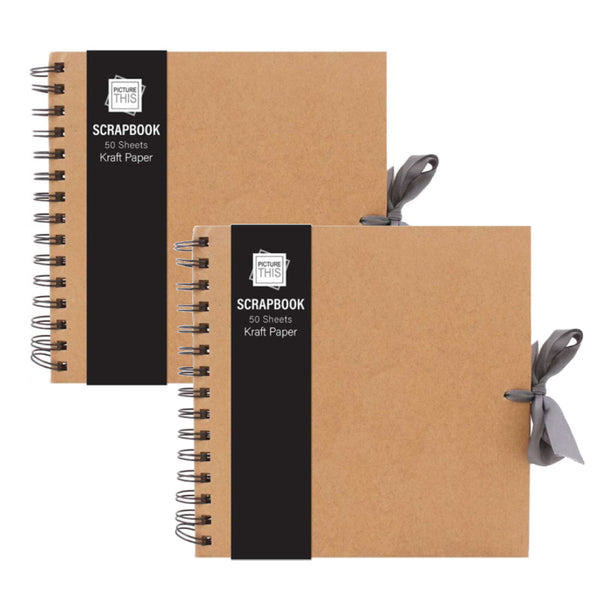 Medium Kraft Scrapbook Photo Album 20x20cm with Ribbon 50 Sheets DIY Memory Book