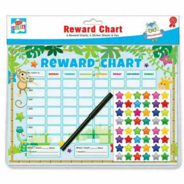 Kids Create Reward Charts – Pack of 6 with Stickers & Pen | Educational Behaviour Charts for Kids at Home or School