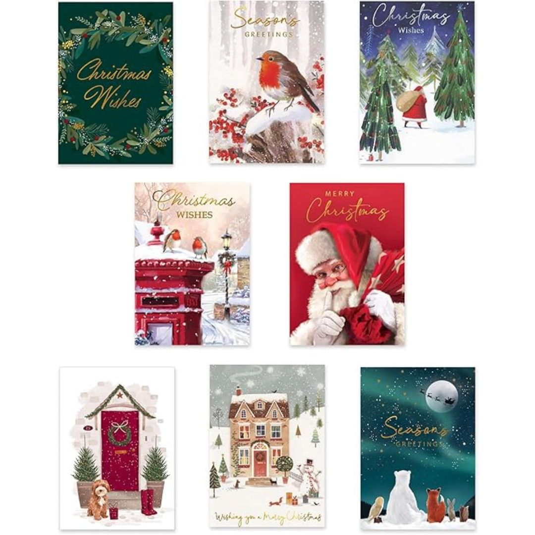40 Christmas Cards Pack 2024 Collection Cute With Envelopes and Boxed 10 Xmas Designs