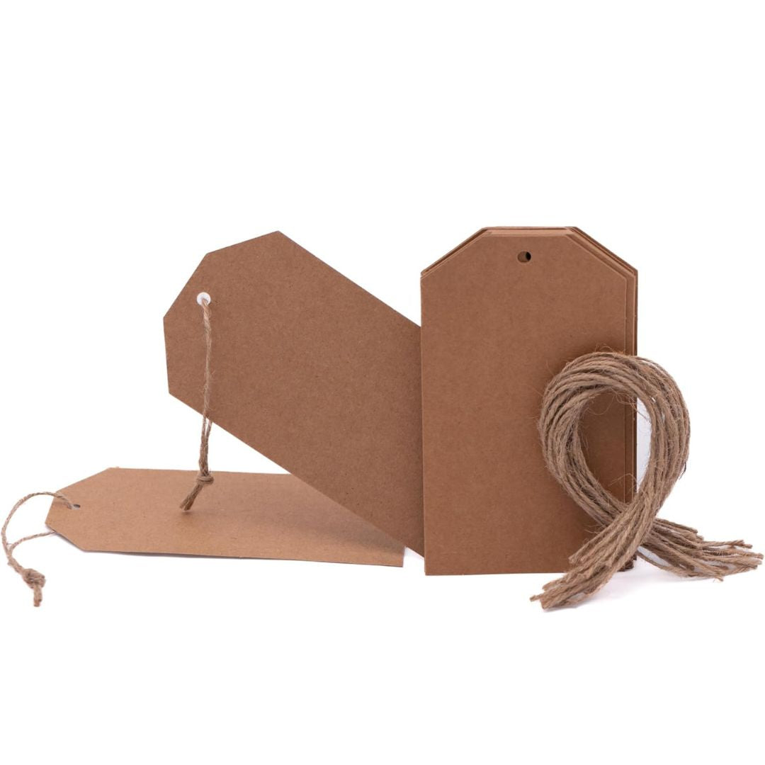 120 Kraft Gift Tags, Blank Kraft Tags, 8cm x 14cm Hang Paper Labels 200 GSM Paper, with String for Gifts, Presents, Wrapping, Birthdays, Wedding, Christmas