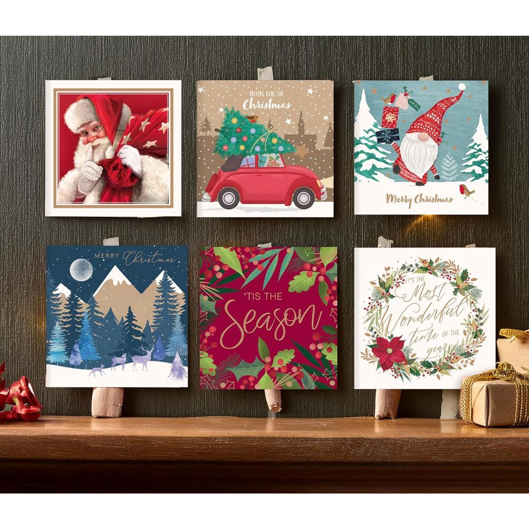 Christmas Cards Bumper Box 30 Assorted Xmas Cards - 6 Designs Cute & Traditional & Envelopes