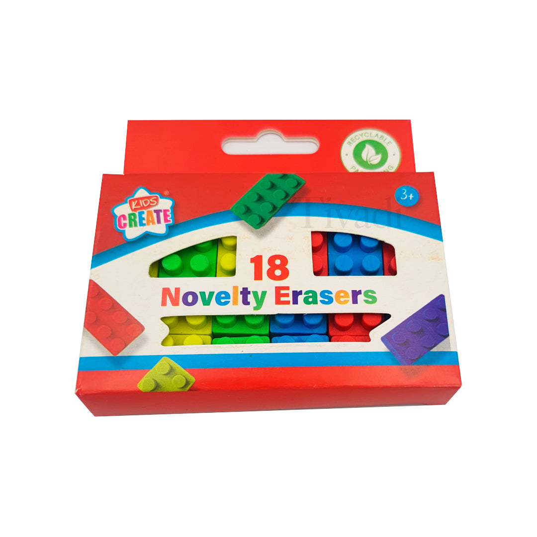 18 pcs Novelty Pencil Erasers, Shape of a Brick, Party Bag, School