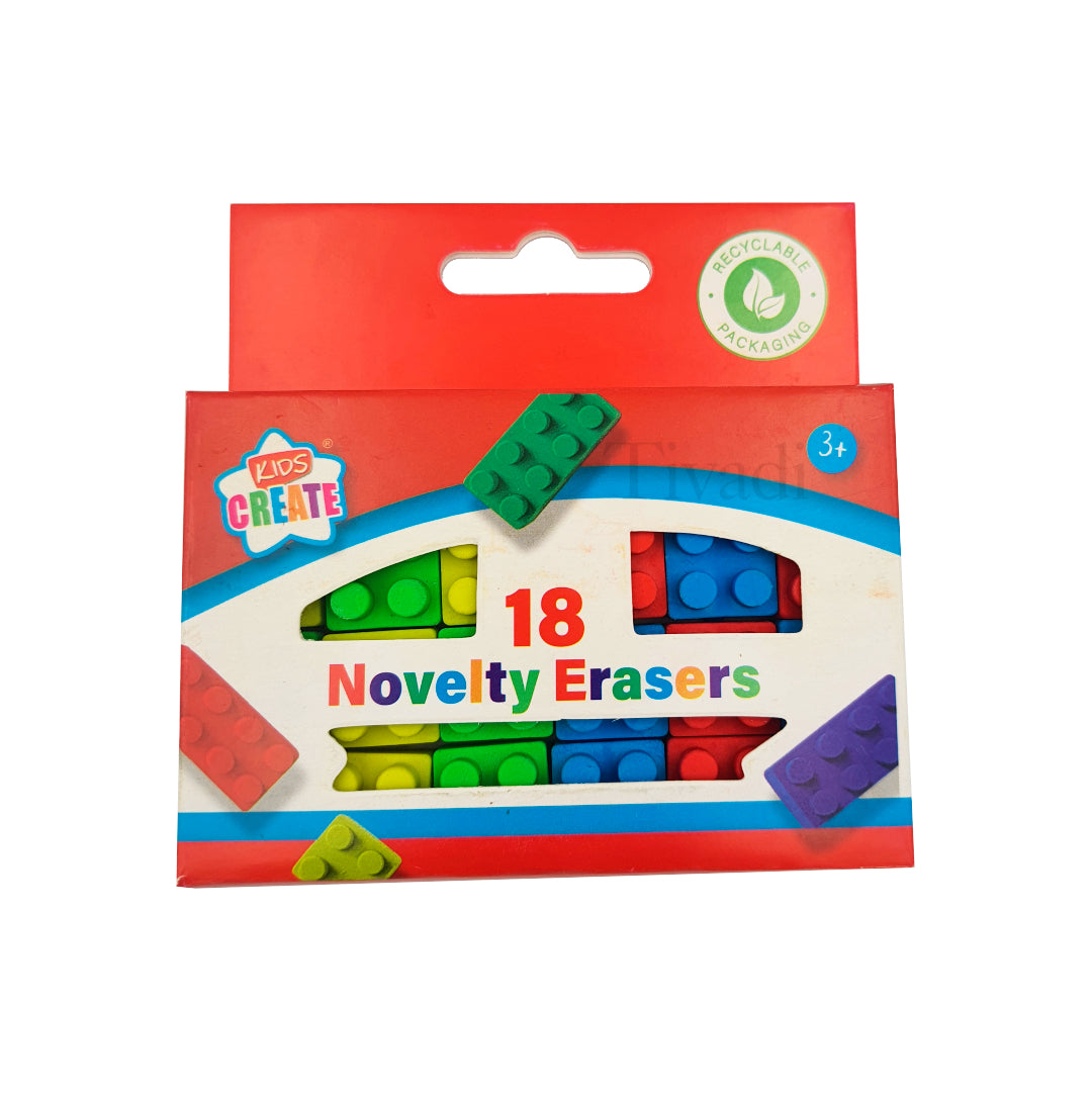 18 pcs Novelty Pencil Erasers, Shape of a Brick, Party Bag, School