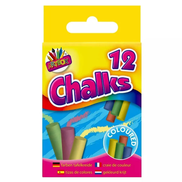 Art Box 12 Coloured Chalk – Multicolour Drawing & Outdoor Art Set, Not for Under 3 Years