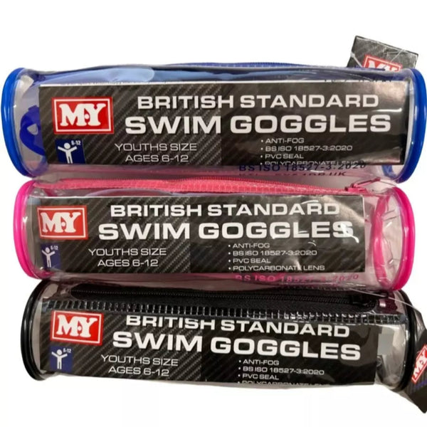 Children’s Anti-Fog Swimming Goggles with Case – Ages 6–12, Pink, Black & Blue | British Standard