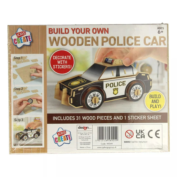 build your own wooden police car craft Kit with stickers, dIY police officer toy