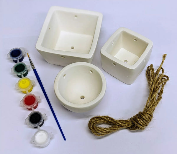 Fun Craft Kit -Paint Your Own Hanging Planter 3 Ceramic Plant Flower Pots
