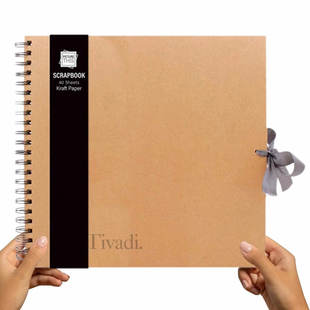 Kraft Scrapbook Album 30x30cm | 40 Sheets | Brown Paper, Ribbon, DIY Crafts