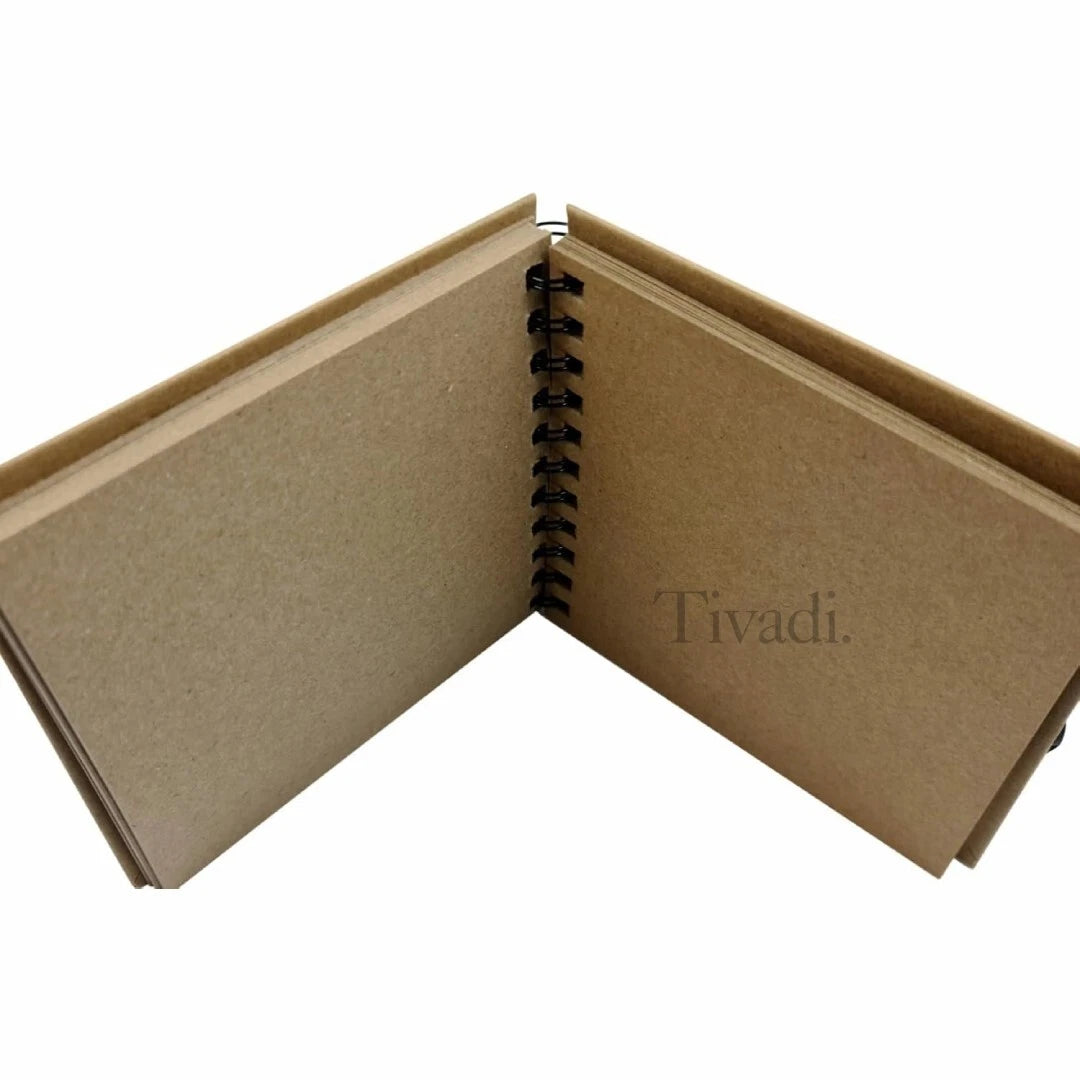 6" Square Kraft Scrapbook Photo Album | Spiral Bound Book with Ribbon Tie | DIY