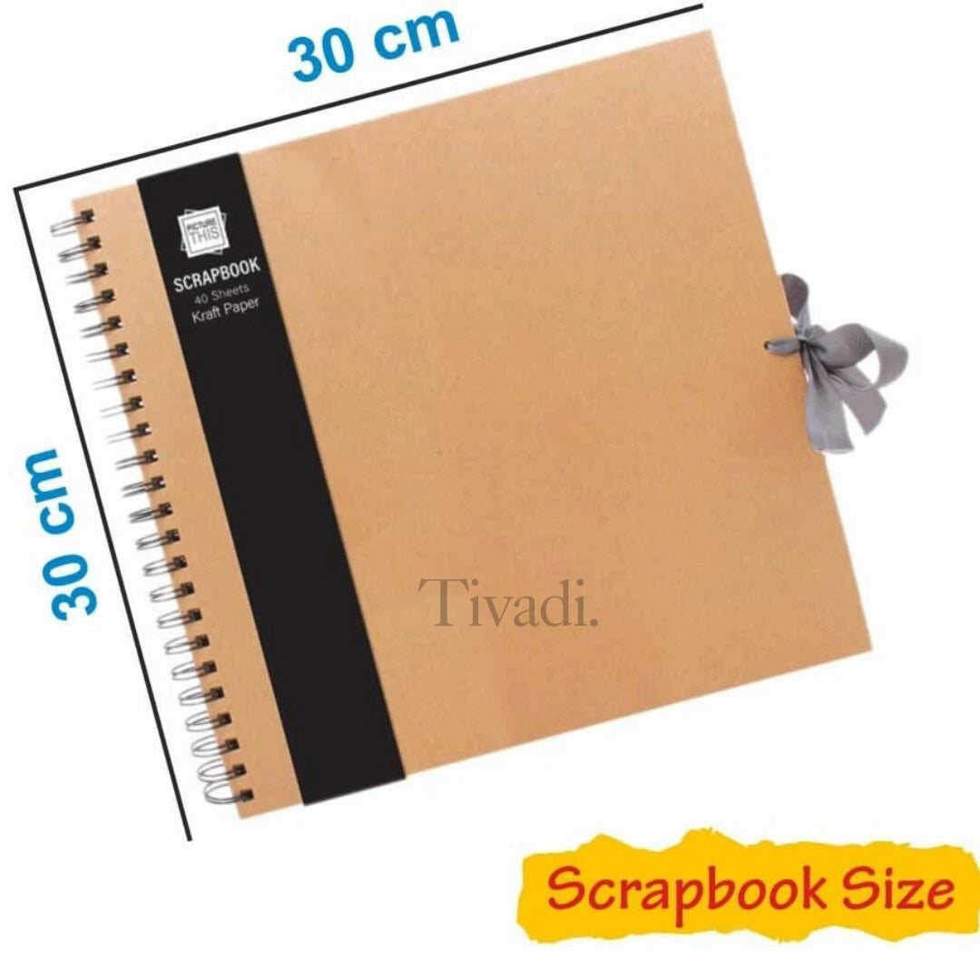 Kraft Scrapbook Album 30x30cm | 40 Sheets | Brown Paper, Ribbon, DIY Crafts