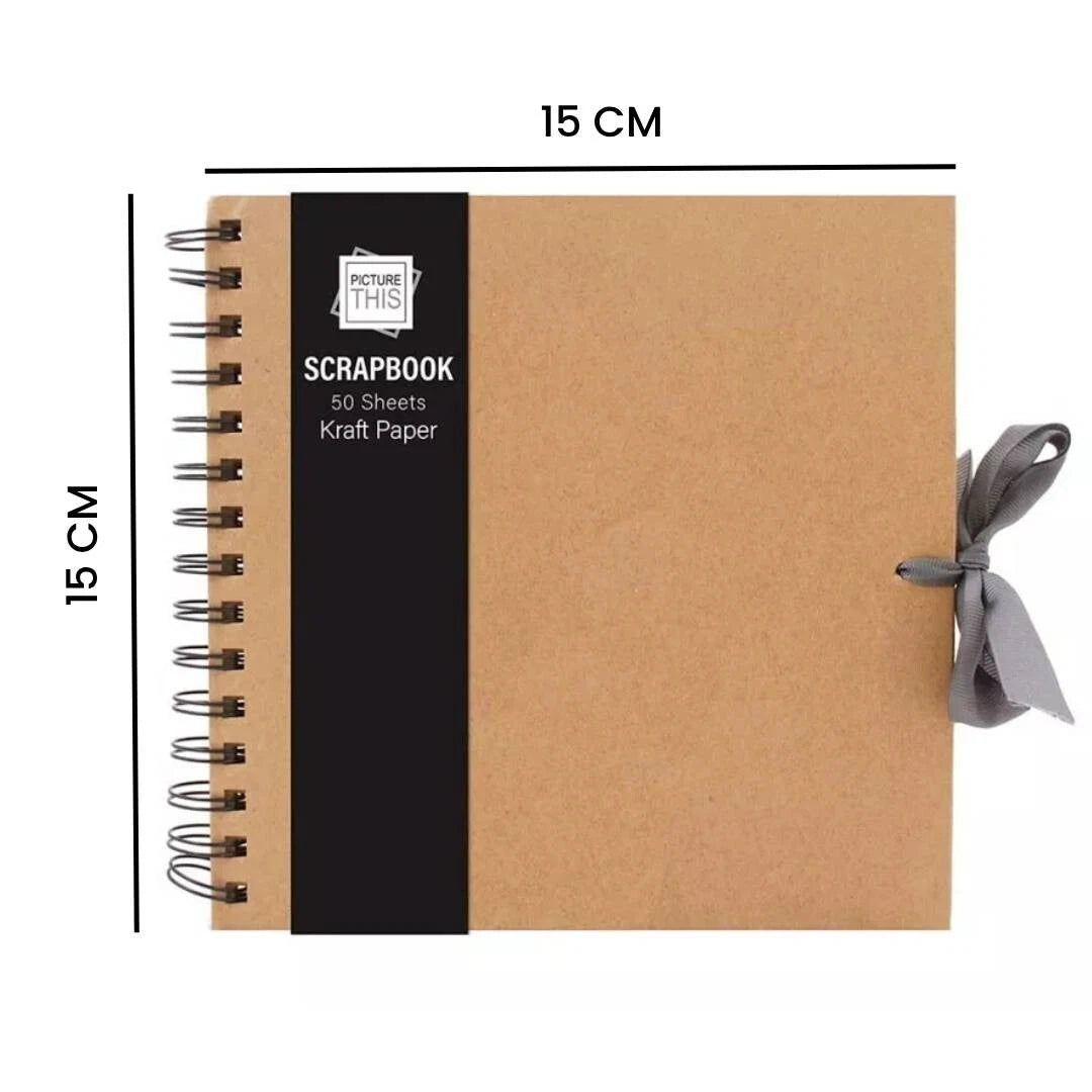 6" Square Kraft Scrapbook Photo Album | Spiral Bound Book with Ribbon Tie | DIY