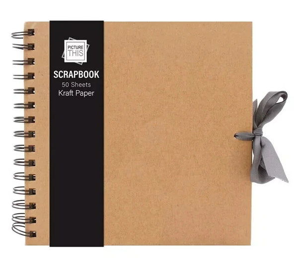 6" Kraft Paper Scrapbook Photo Album – Spiral Bound with Ribbon Tie for Photos, Journaling & Crafts